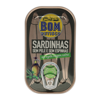 Bom Petisco sardines skinless and boneless in extra virgin olive oil